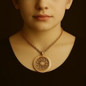 Gold-tone Filigree Seashell Circle Design Pendant Necklace - Women's jewelry